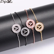 Pipitree キュービックジルコニア 26 アルファベットのチャームブレスレットファム銅 A-Q 初期女(China)