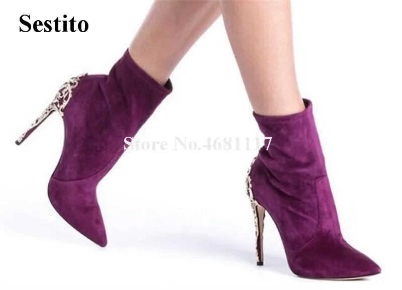 Women Fashion Pointed Toe Suede Leather Gold Metal Caged Heel Short Boots Blue Purple High Heel Ankle Booties Club Shoes
Women Fashion Pointed Toe Suede Leather Gold Metal Caged Heel Short Boots Blue Purple High Heel Ankle Booties Club Shoes