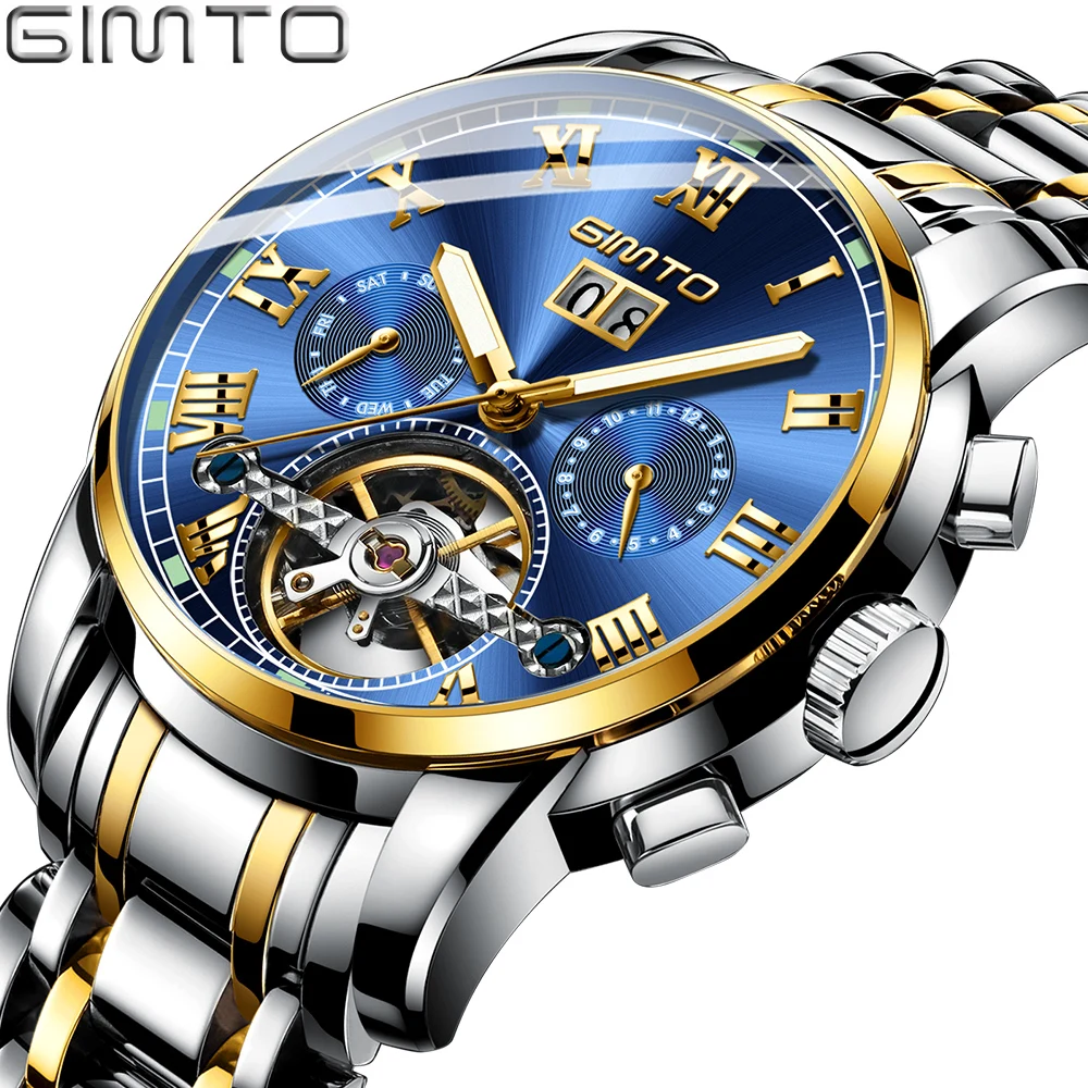 GIMTO 2019 Mens Automatic Mechanical Watches Men Stainless Steel Gold Watch Date Clock Mechanism Tourbillon Wristwatch
GIMTO 2019 Mens Automatic Mechanical Watches Men Stainless Steel Gold Watch Date Clock Mechanism Tourbillon Wristwatch