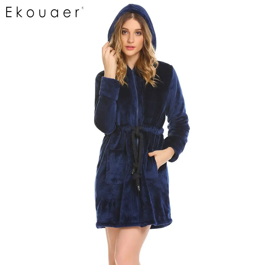 Ekouaer Women Bathrobe Sleepwear Winter Warm Robe Dressing Gown Casual Hooded Long Sleeve Zipper Spa Bathroom RRobes Home Wear
Ekouaer Women Bathrobe Sleepwear Winter Warm Robe Dressing Gown Casual Hooded Long Sleeve Zipper Spa Bathroom RRobes Home Wear