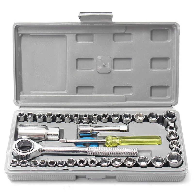 40Pcs 3/8inch And 1/4inch Drive Socket Set Tool Kit Ratchet Wrench Extension Bar For Car Motorcycle
40Pcs 3/8inch And 1/4inch Drive Socket Set Tool Kit Ratchet Wrench Extension Bar For Car Motorcycle