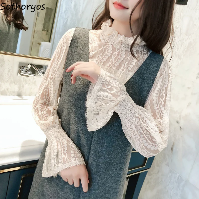 Shirts Women Chiffon Lace Kawaii Womens Solid Flare Sleeve Chic All-match Korean Style Turtleneck Shirt Soft Blouses Elegant
Shirts Women Chiffon Lace Kawaii Womens Solid Flare Sleeve Chic All-match Korean Style Turtleneck Shirt Soft Blouses Elegant