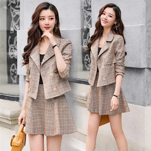 Spring new women's temperament fashion Korean fashion plaid suit skirt two-piece
Spring new women's temperament fashion Korean fashion plaid suit skirt two-piece