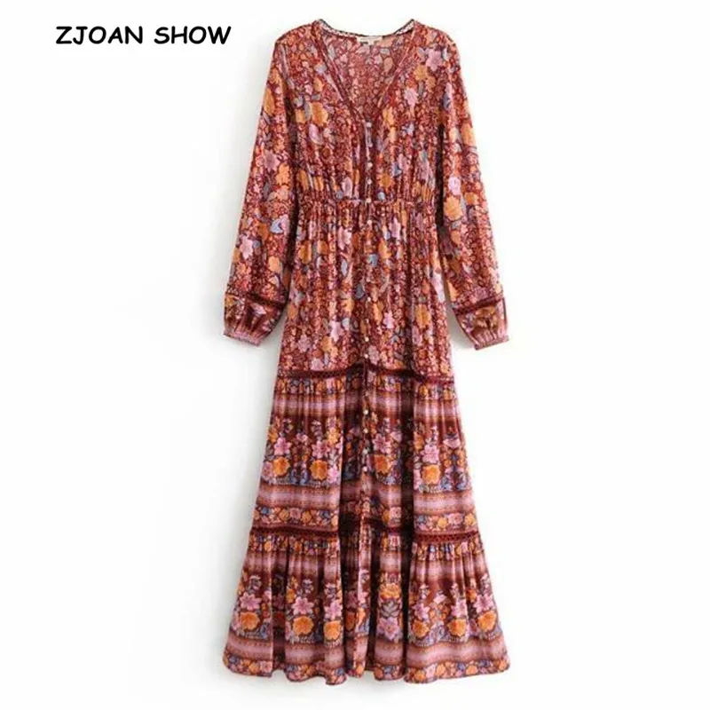 2019 New Women Bohemian Floral Print Single-Breasted Maxi Long Dress Orange Red V neck Long Sleeve Swing Dresses Femme Vestido
2019 New Women Bohemian Floral Print Single-Breasted Maxi Long Dress Orange Red V neck Long Sleeve Swing Dresses Femme Vestido