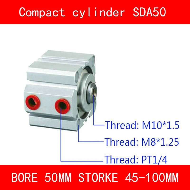 

CE ISO SDA50 Cylinder SDA Series Bore 50mm Stroke 45-100mm Compact Air Cylinders Dual Action Air Pneumatic Cylinders