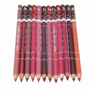 12pcs Professional Multi-functional Lipliner Pencil Long Lasting Waterproof Lip Eye Brow Cosmetic Makeup Colorful Lip Liner Pens