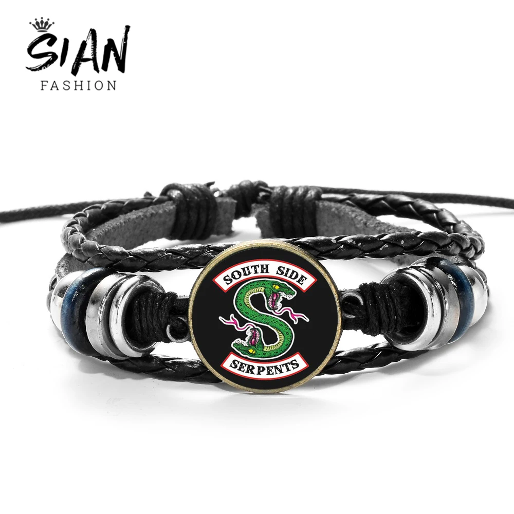 SIAN Trendy Riverdale Genuine Leather Bracelet Pop's South Side Serpents Printed Glass Cabochon Wood Beads Charm Bracelet Bangle
SIAN Trendy Riverdale Genuine Leather Bracelet Pop's South Side Serpents Printed Glass Cabochon Wood Beads Charm Bracelet Bangle