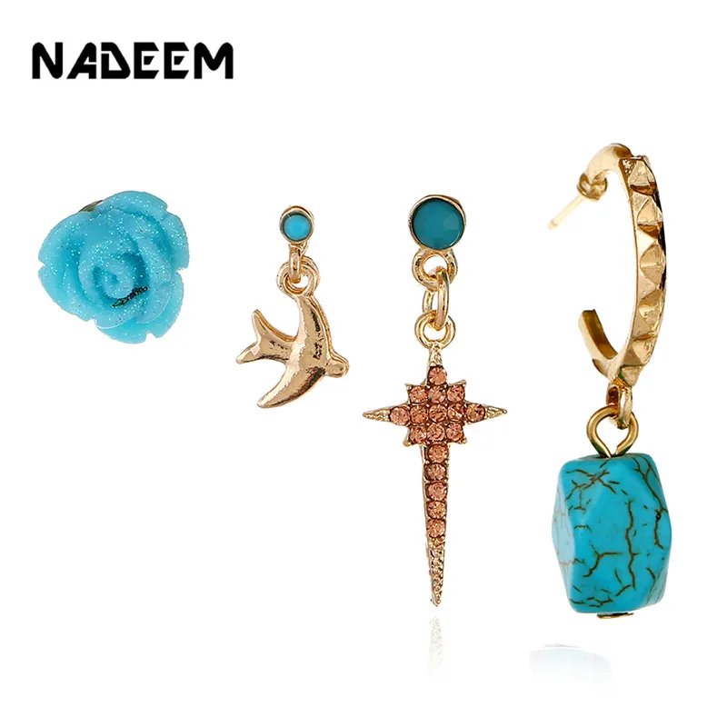 NADEEM 4Pccs/Set New Arrival Bird Rose Flower Cross Pendant Stud Earring Set Women Charming Crystal Howlite Stud Earring Jewelry
NADEEM 4Pccs/Set New Arrival Bird Rose Flower Cross Pendant Stud Earring Set Women Charming Crystal Howlite Stud Earring Jewelry