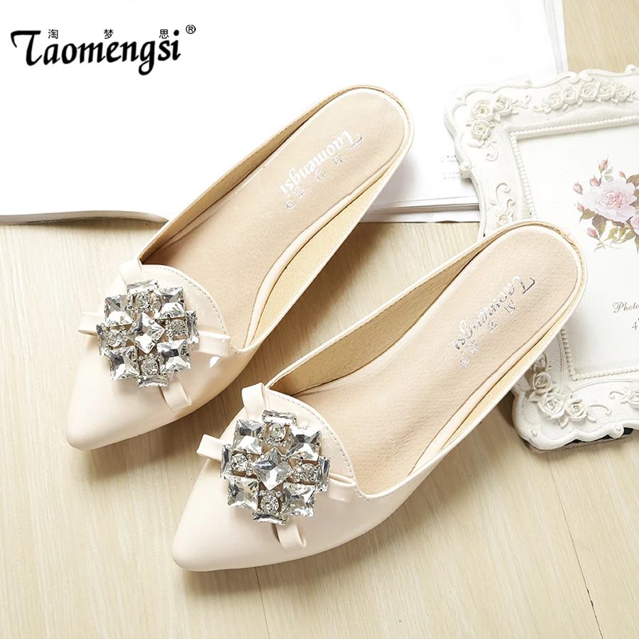 Casual pointed toe rhinestone ladies shoes flat sh...