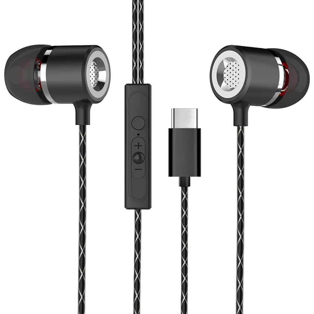 Usb type C наушники стерео супер бас металлические Проводная гарнитура с микрофоном