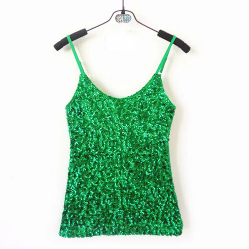 Sexy Women Ladies Sequined Bling Shiny Tank Tops Sleeveless T Shirts Blouse Vest Bottom Sling Top Multicolor