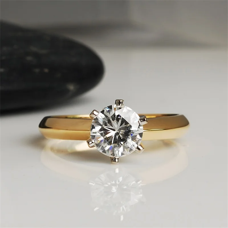 Фото Женское кольцо из 100% серебра 925 пробы обручальное желтого золота - купить