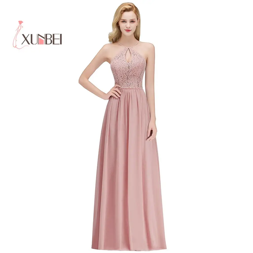 Sexy Back Dusty Pink Lace Evening Dresses Long 2019 Halter Chiffon Prom Dresses Wedding Party Gowns vestido de fiesta
Sexy Back Dusty Pink Lace Evening Dresses Long 2019 Halter Chiffon Prom Dresses Wedding Party Gowns vestido de fiesta
