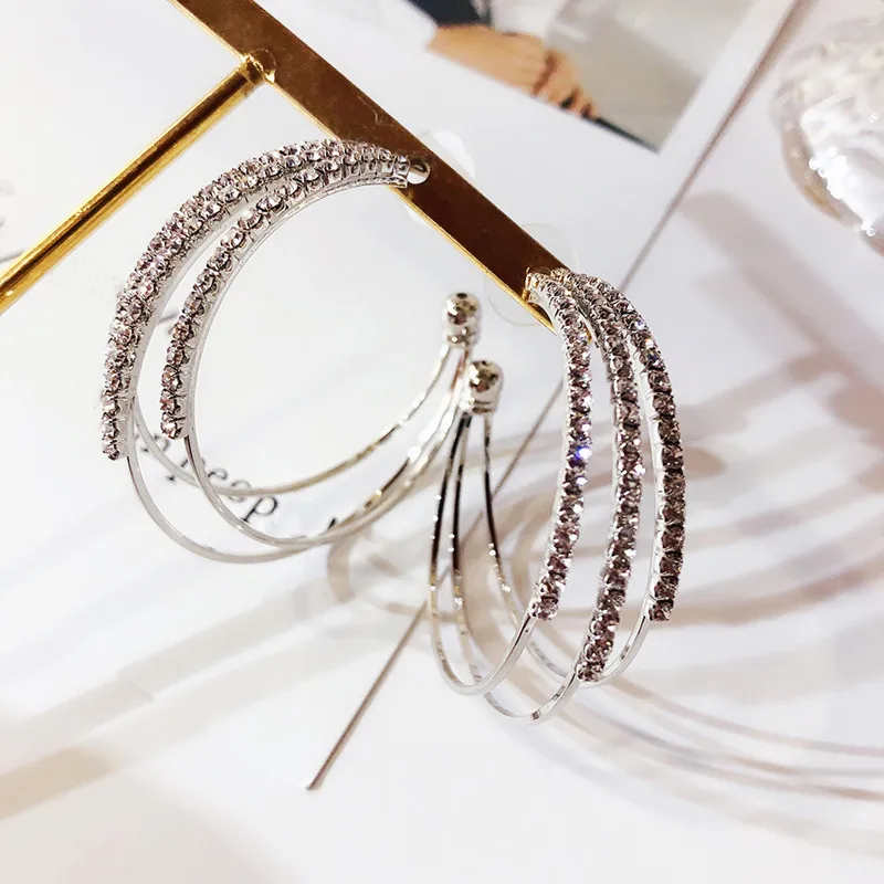 

Dominated 2019 Simple personality multilayer metal crystal geometry fashion Women Hoop Earrings