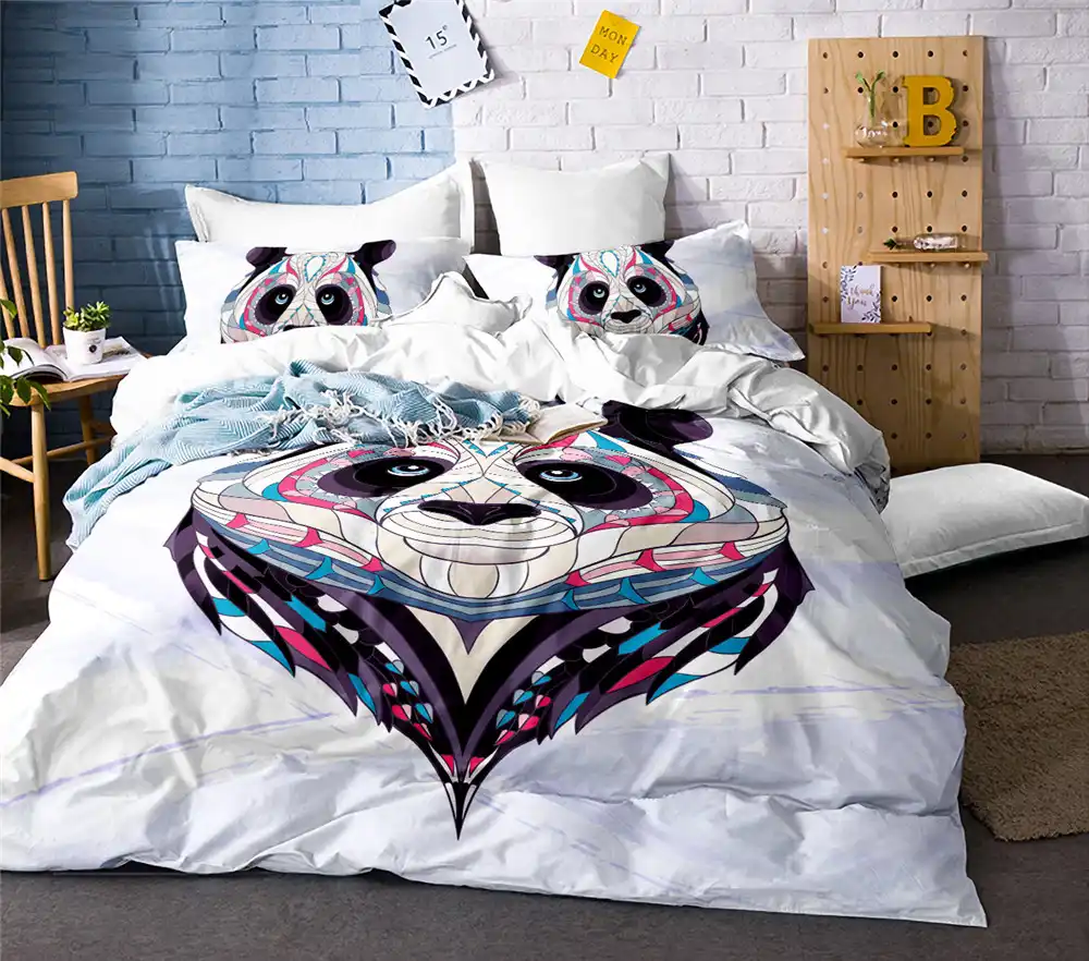 Panda Bedding Set Watercolor Printed Duvet Cover Wildlife Animal