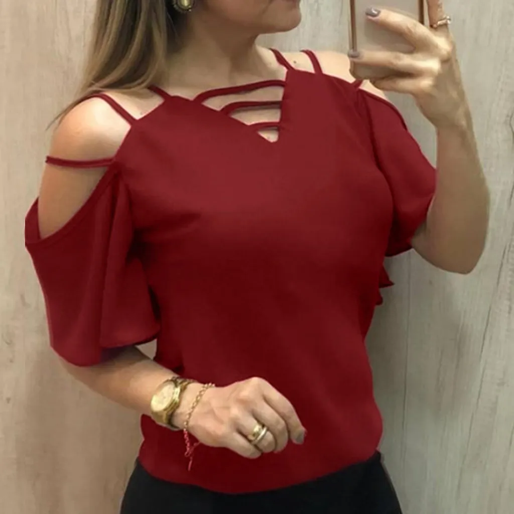 Women Casual V-Neck Blouse Cold Shoulder Chiffon Shirt Short Sleeve Tops blusas mujer de moda 2019 blusa feminina блузка женска
Women Casual V-Neck Blouse Cold Shoulder Chiffon Shirt Short Sleeve Tops blusas mujer de moda 2019 blusa feminina блузка женска