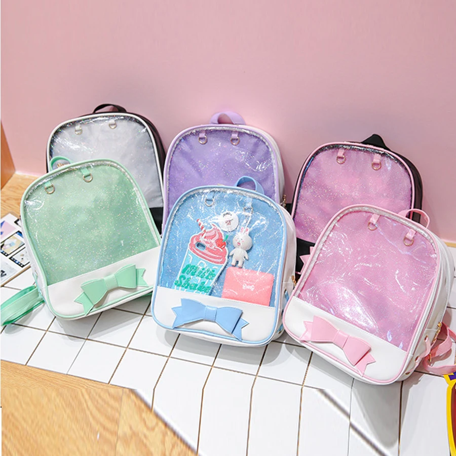 

Clear Transparent Women Kawaii Backpack Cute Bow Ita Bags For School Mini Pink Black Schoolbag For Teenage Girls Fashion Bookbag