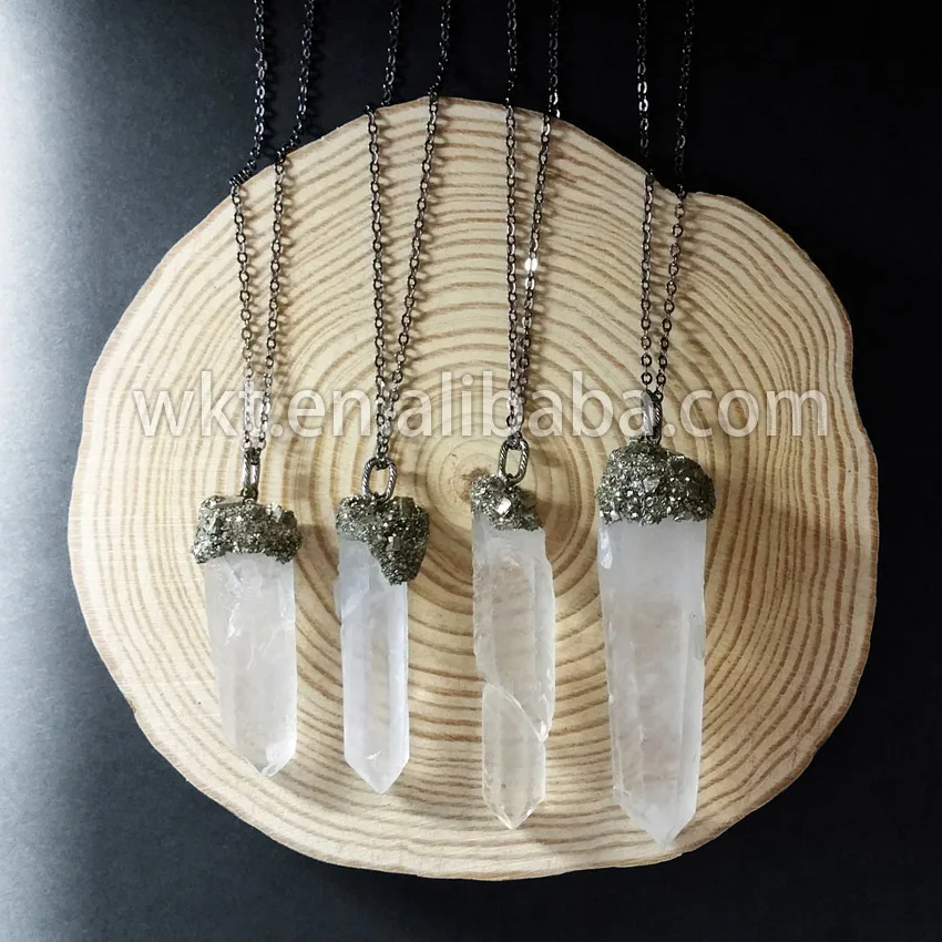 WT-N478 Natural crystal quartz point with pyrite charm necklace on top, Gypsy boho quartz jewelry necklace
WT-N478 Natural crystal quartz point with pyrite charm necklace on top, Gypsy boho quartz jewelry necklace