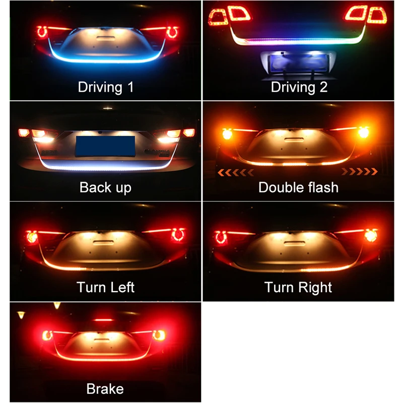 OKEEN Car Styling Turn Signal Amber Flow Led trunk strip Tail Light Ice Blue LED DRL daytime running light RED Brake Light 120cm
OKEEN Car Styling Turn Signal Amber Flow Led trunk strip Tail Light Ice Blue LED DRL daytime running light RED Brake Light 120cm
