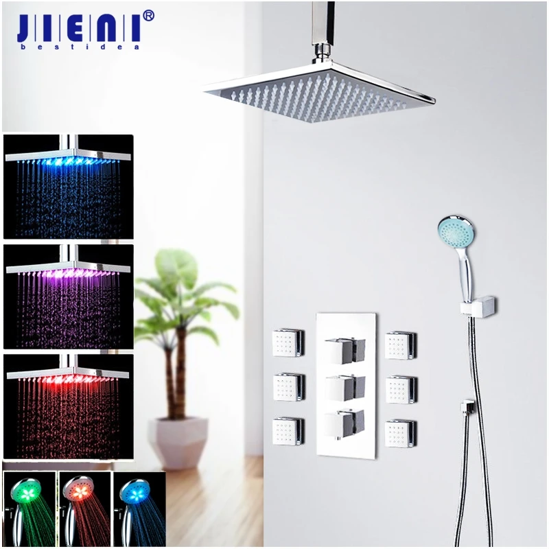 JIENI 8 10 12 16 Inch LED Shower Head & Hand Rainfall Bathroom Kit Hand Shower Sets Faucet Wall Mount Square 6 pcs Shower Jets
JIENI 8 10 12 16 Inch LED Shower Head & Hand Rainfall Bathroom Kit Hand Shower Sets Faucet Wall Mount Square 6 pcs Shower Jets