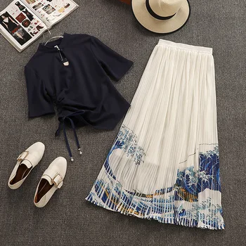 2020 Summer New Arrival Vintage Women 2 Piece Skirt Sets Slim Short Sleeve Irregular Tshirt + Ankle-Length Print Pleated Skirt
2020 Summer New Arrival Vintage Women 2 Piece Skirt Sets Slim Short Sleeve Irregular Tshirt + Ankle-Length Print Pleated Skirt
