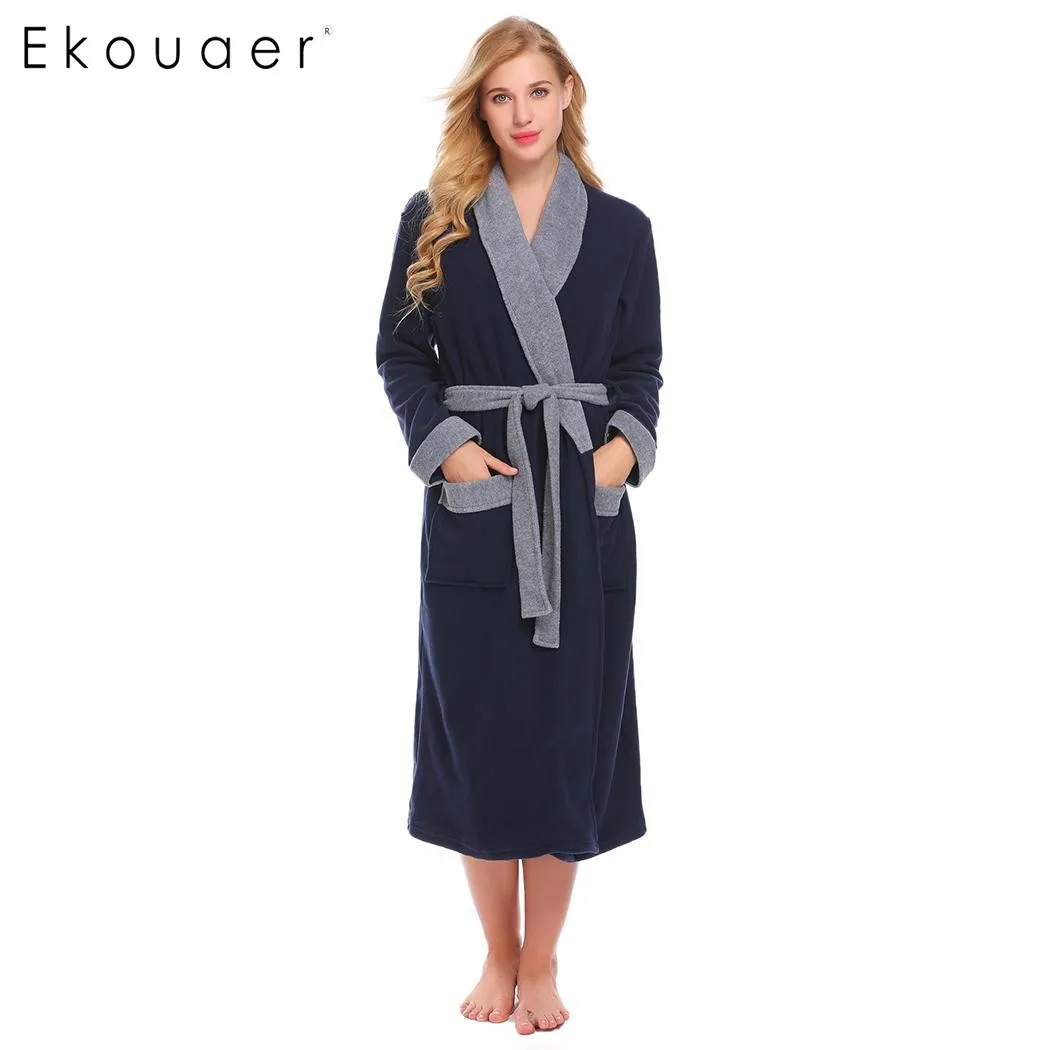 Ekouaer Women Sleepwear Kimono Robe Long Sleeve Patchwork Belted Fleece Bathrobe With Pocket Casual Female Night Dressing Gown
Ekouaer Women Sleepwear Kimono Robe Long Sleeve Patchwork Belted Fleece Bathrobe With Pocket Casual Female Night Dressing Gown