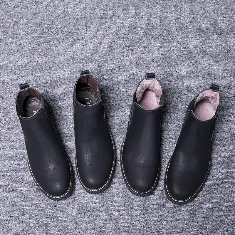 Мужские зимние ботинки Челси черные теплые из спилка на меху размер 37 45|Ботинки