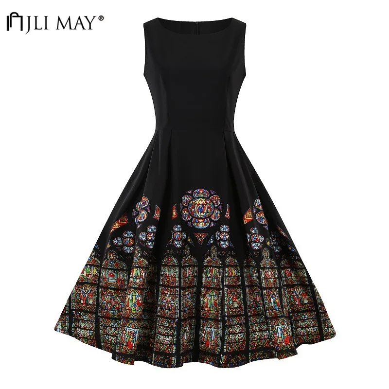 JLI MAY Vintage Print Dress Women Sleeveless O-Neck Knee-Length Summer Sundress Casual Black Dresses Plus Size
JLI MAY Vintage Print Dress Women Sleeveless O-Neck Knee-Length Summer Sundress Casual Black Dresses Plus Size