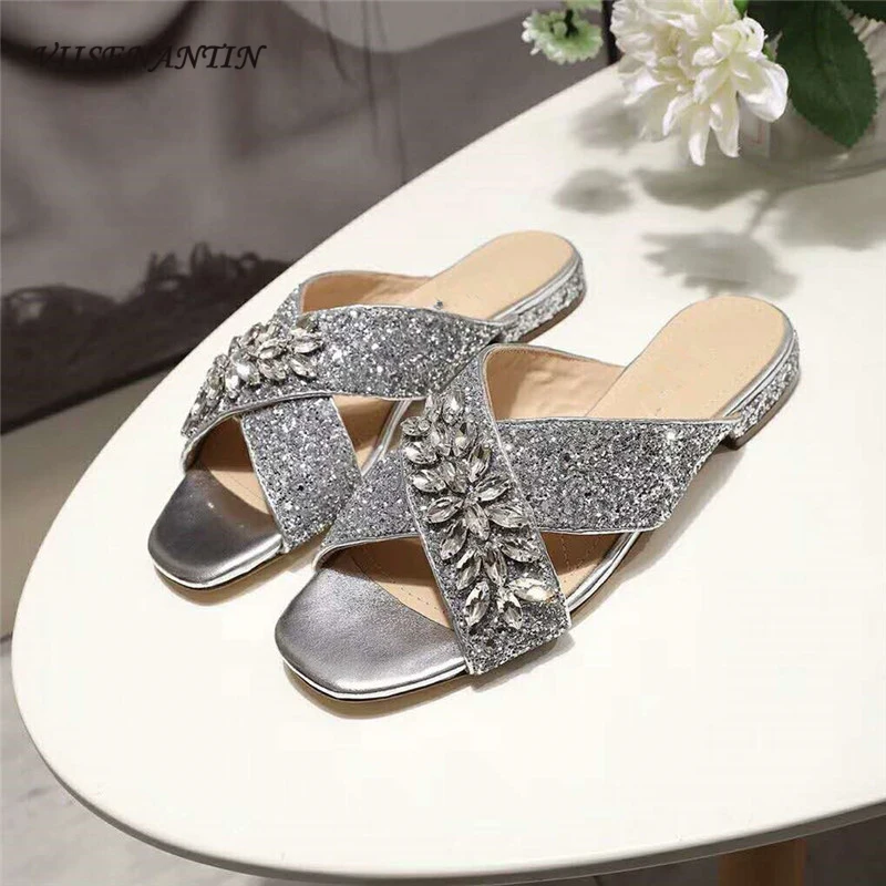 VIISENANTIN 2019 New Arrival Silver Bling Sequins Crystal Women Slipper Shoe Cross Belt Open Toe Black Satin Flat Lazy Mules
VIISENANTIN 2019 New Arrival Silver Bling Sequins Crystal Women Slipper Shoe Cross Belt Open Toe Black Satin Flat Lazy Mules
