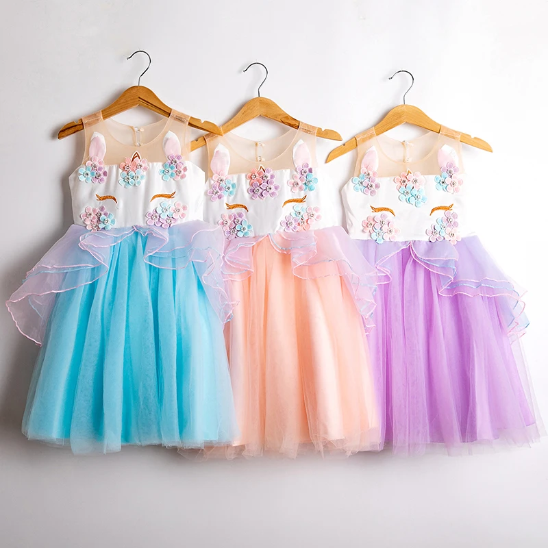 Flower Girl Dresses For Girls Party Unicorn Princess Birthday Costume Summer Children Clothes Infantil Vestidos | Детская одежда и