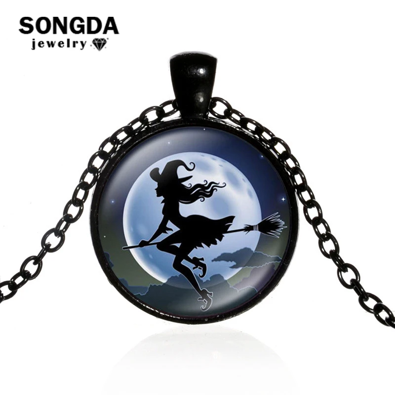 SONGDA Flying Witch with Broom Long Necklace 3 Color Chain Glass Cabochon Round Pendant Wiccan Pagan Occult Halloween Jewelry
SONGDA Flying Witch with Broom Long Necklace 3 Color Chain Glass Cabochon Round Pendant Wiccan Pagan Occult Halloween Jewelry