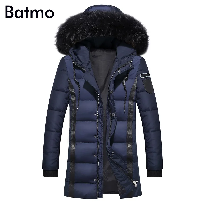 Batmo 2018 Новое поступление зимняя мужская длинная куртка с меховым воротником и