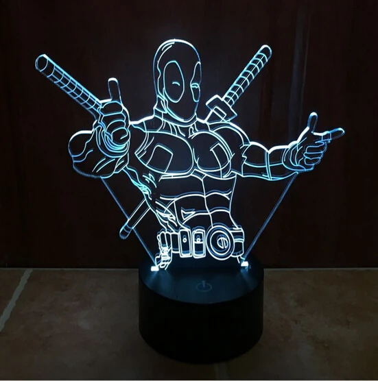 Hot NEW 7color changing 3D Bulbing Light Deadpool 2 avengers visual illusion LED lamp creative action figure toy Christmas gift
Hot NEW 7color changing 3D Bulbing Light Deadpool 2 avengers visual illusion LED lamp creative action figure toy Christmas gift