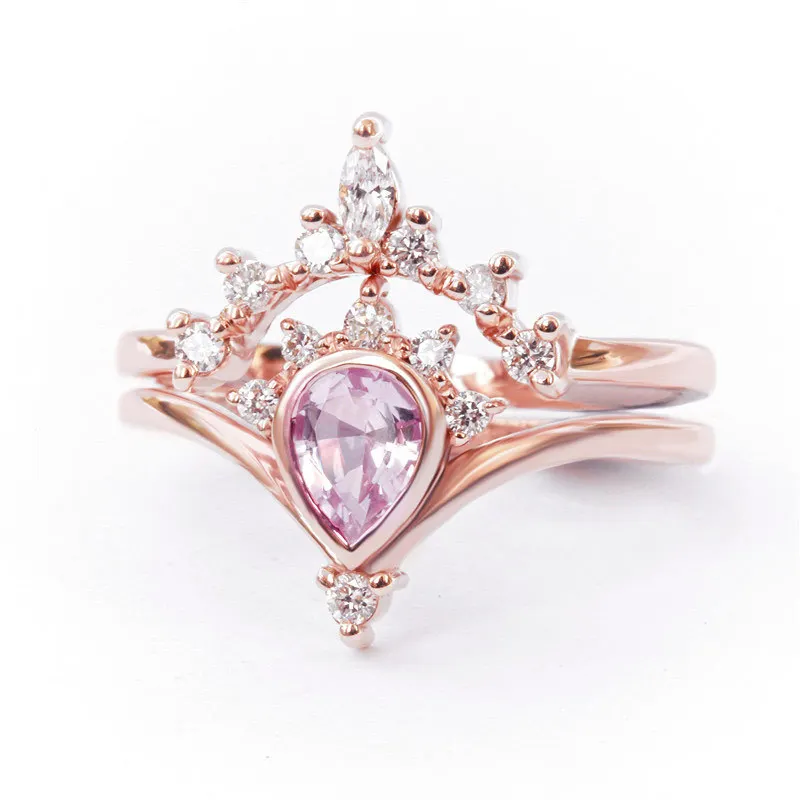 Hainon Romantic Pink Heart Stone Crystal Crown Rings Set for Women Fashion Rose Gold Color Wedding Rings Jewelry
Hainon Romantic Pink Heart Stone Crystal Crown Rings Set for Women Fashion Rose Gold Color Wedding Rings Jewelry