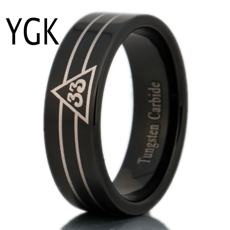 

Free Shipping USA UK Canada Russia Brazil Hot Sales 8MM Black Pipe 33rd Degree Masonic New Men's Tungsten Carbide Wedding Ring