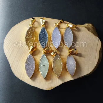 New!! Wholesale sparkly druzy leaf pendants, fashion tiny druzy quartz leaf pendants, gold trim leaf druzy pendants WT-P481
New!! Wholesale sparkly druzy leaf pendants, fashion tiny druzy quartz leaf pendants, gold trim leaf druzy pendants WT-P481