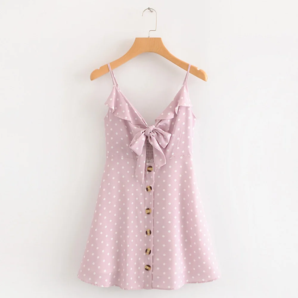 FIRSTTO Sweet Polka Dot Print Backless Chest Lacing up Tied Bow Slim Mini Dress Trendy Holiday Single-breasted A-Line Pink Dress
FIRSTTO Sweet Polka Dot Print Backless Chest Lacing up Tied Bow Slim Mini Dress Trendy Holiday Single-breasted A-Line Pink Dress