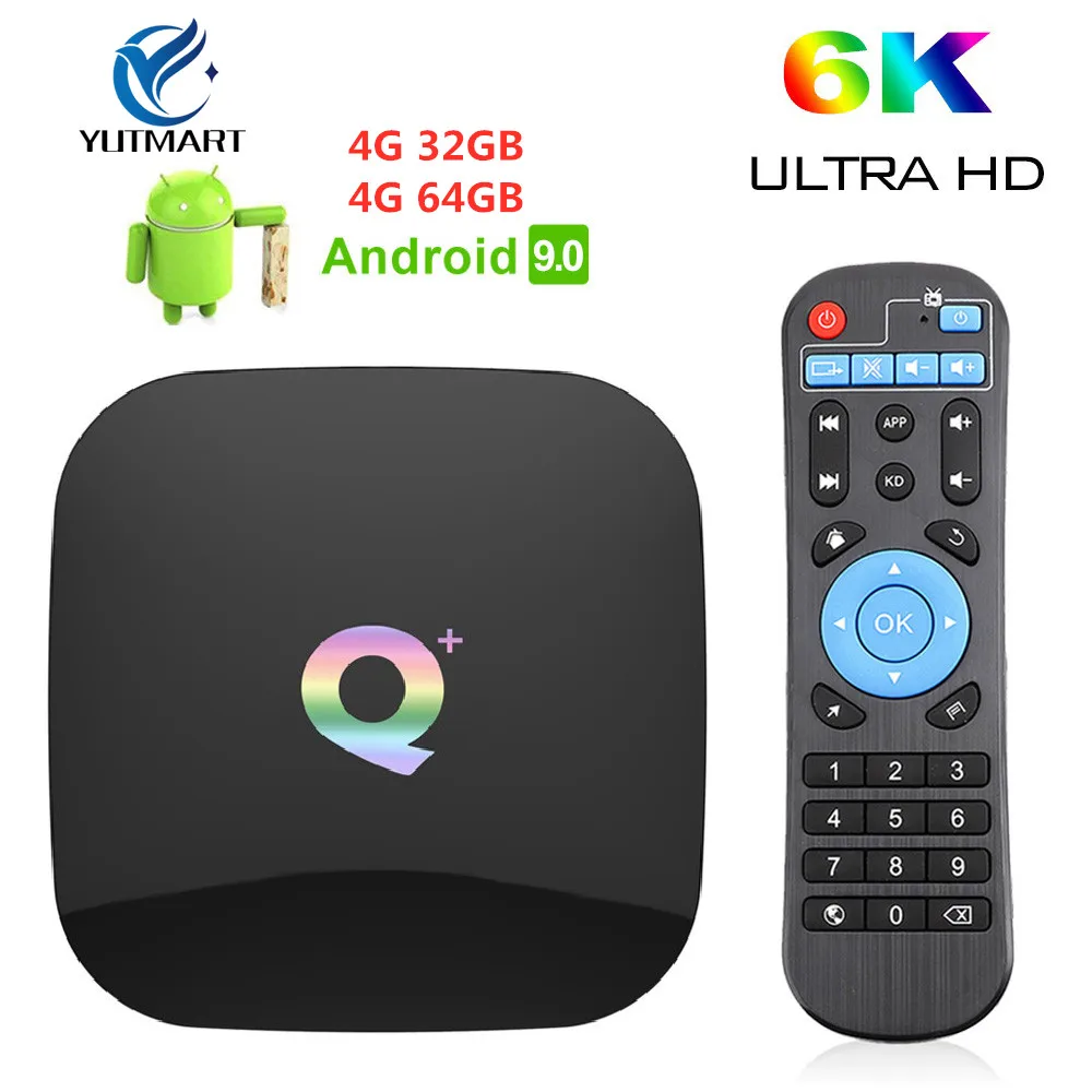 

Android 9.0 TV Box Q Plus 4GB 64GB 32GB Smart TV Box Allwinner H6 Quad Core 6K H.265 2.4GHz Wifi GooglePlay 2GB 16GB Set