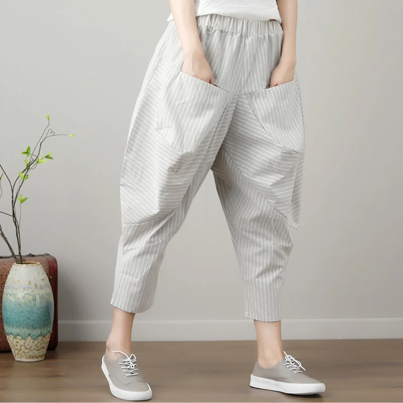 Cotton Linen Striped Women's Harem Pants Capris Lady Loose Pants Female Vintage Plus Size 2019 Summer Casual Women Trousers
Cotton Linen Striped Women's Harem Pants Capris Lady Loose Pants Female Vintage Plus Size 2019 Summer Casual Women Trousers