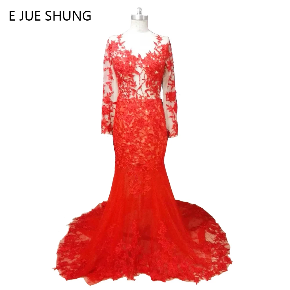E JUE SHUNG Red Lace Appliques Mermaid Long Wedding Dresses Long Sleeves Romantic Arabic Wedding Gowns
E JUE SHUNG Red Lace Appliques Mermaid Long Wedding Dresses Long Sleeves Romantic Arabic Wedding Gowns