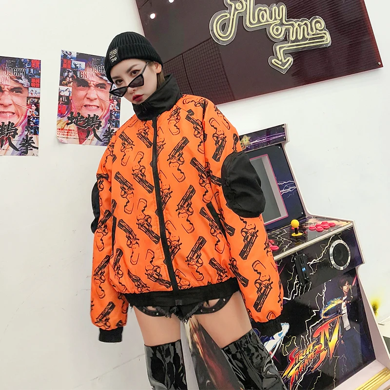 New winter pistol printing zipper pocket high collar cotton coat women casual wear parkas
New winter pistol printing zipper pocket high collar cotton coat women casual wear parkas