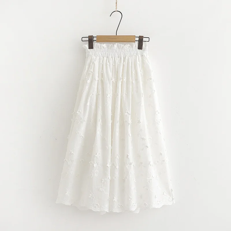 Summer Japan Style Whtie Skirts Women Fresh Temperament Ruffles High Waist Elastic 3D Floral Embroidery Lace Skirt Female Saias
Summer Japan Style Whtie Skirts Women Fresh Temperament Ruffles High Waist Elastic 3D Floral Embroidery Lace Skirt Female Saias