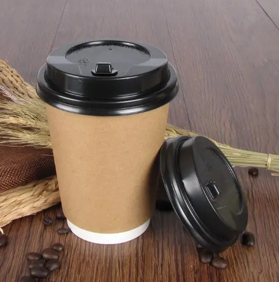 Image 8oz High end double wall heat insulation hot coffee paper cup with lid set of 50pak