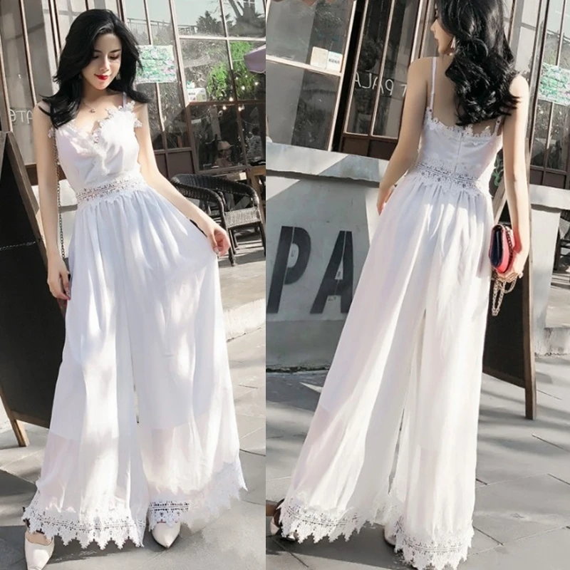 Elegant Sexy Spaghetti Strap Rompers Womens High Waist Jumpsuit Sleeveless Backless Casual Wide Legs Jumpsuits Lace Overalls
Elegant Sexy Spaghetti Strap Rompers Womens High Waist Jumpsuit Sleeveless Backless Casual Wide Legs Jumpsuits Lace Overalls