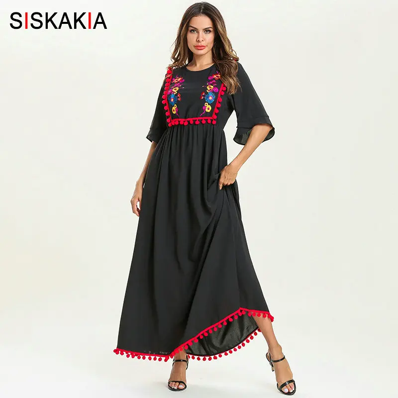 Siskakia Summer 2019 Ethnic Women Long Dress Pompom Tassel Floral Embroidery Patchwork Design Maxi Dresses Swing Elegant Black
Siskakia Summer 2019 Ethnic Women Long Dress Pompom Tassel Floral Embroidery Patchwork Design Maxi Dresses Swing Elegant Black