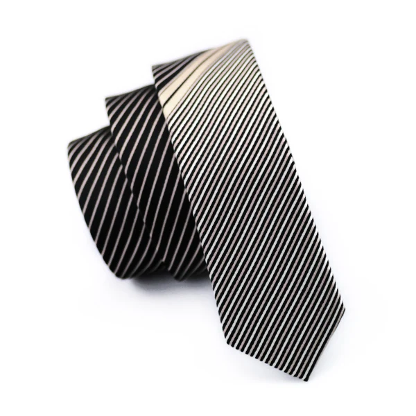 Фото Fashion Slim Tie Black And Pale gold stripe Skinny Narrow Gravata Silk Ties For Men Wedding Party Groom HH-211 | Аксессуары для