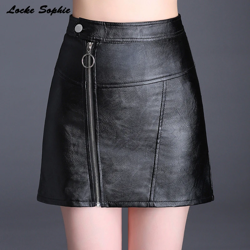 Hight waist Womens Plus size Pencil skirts 2018 Winter faux fur PU leather zipper Irregular Ladies Skinny | Женская одежда