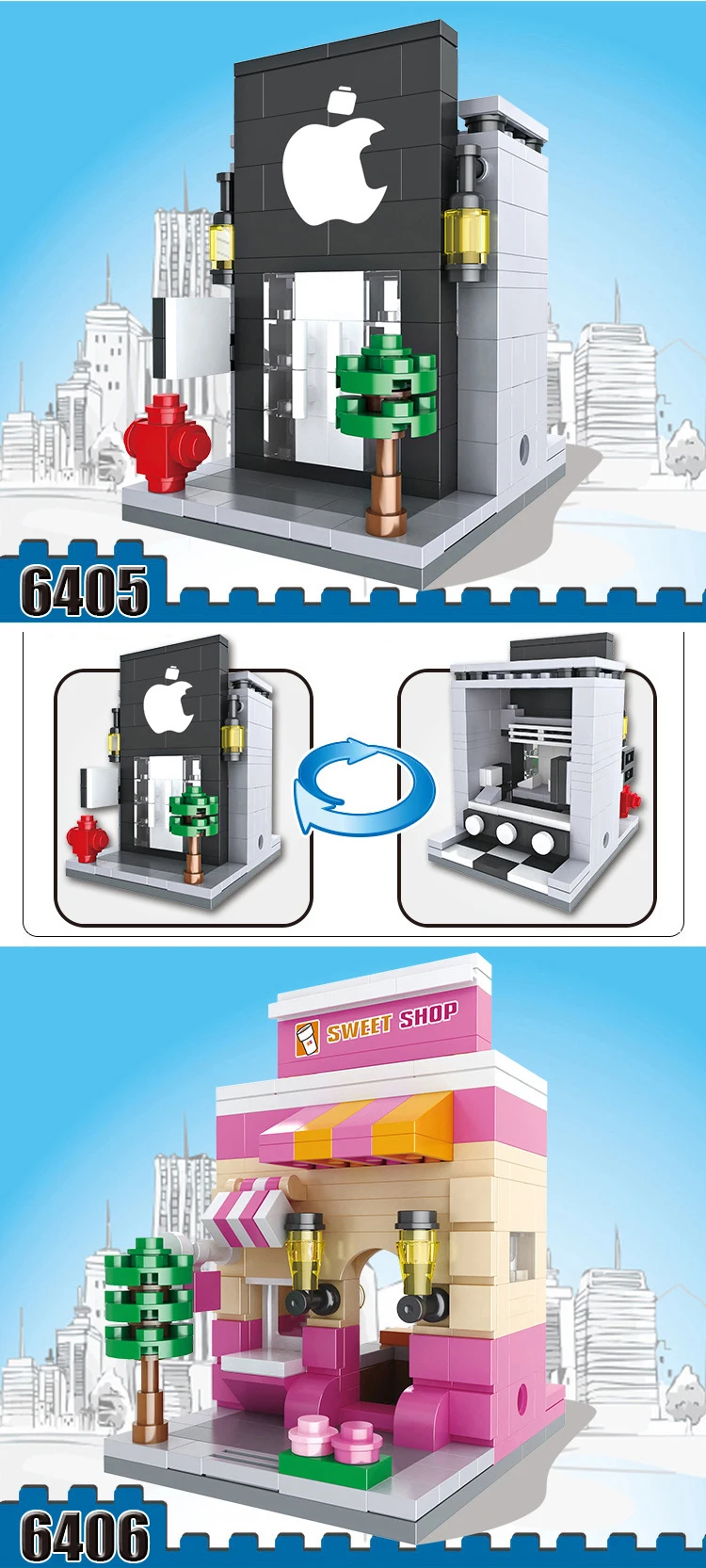 City Mini Street Scene Building Blocks Toys Architecture Model Apple Store KFCE McDonald Compatible With Legoe Toys for Children (5)