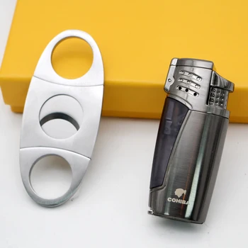 COHIBA Metal Windproof 3 Jet Flame Torch Cigarette Lighter Sharp Dual Blades Cigar Cutter With Gift Box New Arrival
COHIBA Metal Windproof 3 Jet Flame Torch Cigarette Lighter Sharp Dual Blades Cigar Cutter With Gift Box New Arrival