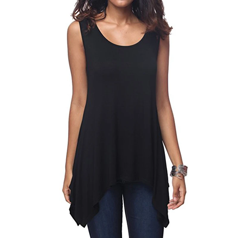 Summer Womens Sleeveless Solid Vest Irregular Casual Holiday Blouse Tops T-shirt